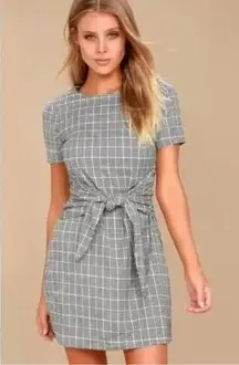 Lulus  black & white micro‎ plaid short sleeve mini dress w/ front back wrap tie