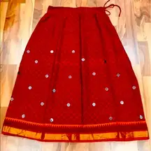 Maroon Red Sequin Tribal Lengha Skirt Small-Medium