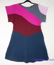 Eshaki Curved colorblock‎ cotton knit shift dress, size 16W