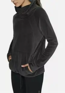 Athleta Black Velour Cowl Neck Kangaroo Pocket Drawstring Sweatshirt XL