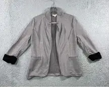 Skies Are Blue Blazer Jacket Women Large Collarless Open Front 3/4 Roll Sleeve