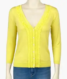 Talbots Sweater Womens XS‎ Yellow Ruffle Cardigan Bohemian Cottagecore Feminine