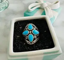 Carolyn Pollack Clover Turquoise .925 Sterling Silver Ring Size 7 Fine Fashion