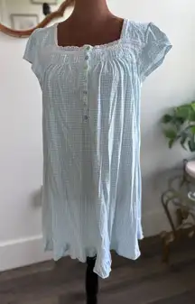 Eileen West‎ Nightgown Medium Blue White Floral Lace Trim Button Up Sleepwear