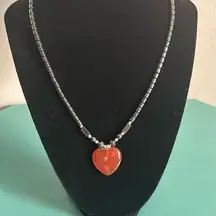 New Heart Shaped Carnelian Agate and Hematite Bead Necklace
