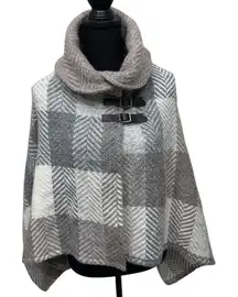 Aran Sweater Irish Shawl Cape‎ Women One Size Wool Blend Grey Beige Ivory Poncho