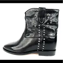 ISABEL MARANT CLUSTER CRISI STUDDED BLACK LEATHER WEDGE ANKLE BOOTS SIZE EU 35