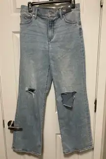 Express New Light Wash Wide Leg High Rise Distressed Ripped Denim Jeans