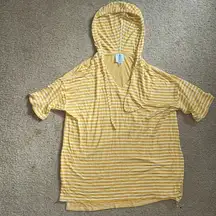 Hooded Striped Short Sleeve Shirt with Hood