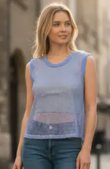 NWOT Free People Movement Blue Fishnet Mesh Sleeveless Love Tank Top