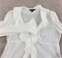 Lauren Ralph Lauren Womens 14 Sheer Ruffle Front Long Sleeve Blouse Peasant Boho