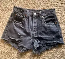 🖤 Levi’s Premium 501 Button Fly Jean Shorts – Distressed Black Denim – Size w25 🖤