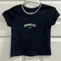 John Galt Brandy Melville Black Brooklyn NYC T-Shirt Leopard Collar - VGUC