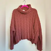 POL Chunky Cable Knit Cropped Oversized Cowl Neck Sweater in Rust Red/Orange M
