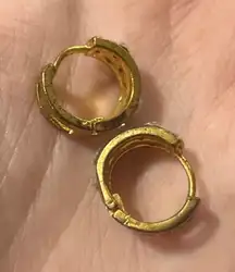 Vintage Gold Toned Faux Diamond Huggie‎ Hoop Small Earrings