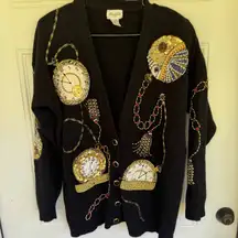 Vintage Raffia Angora Lambswool Cardigan Sweater