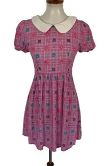 Dolls Kill Care Bears Dress Small Pink Plaid Skater Puff Sleeve Y2K‎