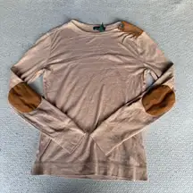 Ralph Lauren Tan Brown Suede Elbow Patch Long Sleeve Crewneck Cotton Blend Tee S