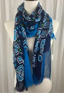 Vera Bradley‎ 100% Rayon Blue, White & Green Medallion Pattern Rectangular Scarf