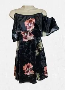 NWT Black Velvet Floral off the shoulder mini skater dress