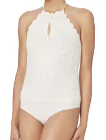 Intermix White Crochet Halter‎ Tie Neck Bodysuit EUC Size S