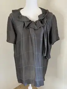 Piazza Sempione Italy‎ Gray Ramie Silk Ruffle Bow Blouse Size 42. Large.