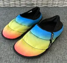 Crocs  Neo Puff Rainbow Lined Slippers Womens 8 Colorful Slip On Low Top AS IS