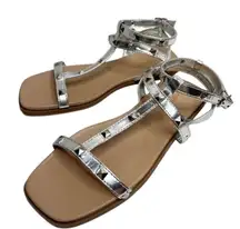 14th & Union Sandals Size 6.5 Finley Metallic Silver Studded Detail