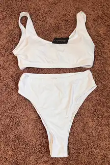 Frederick's of Hollywood White Vedra High Waisted Bikini Set Medium NWT