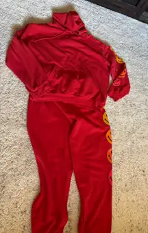 Aviator Nation Smiley Hoodie Jogger Set Sz XL in Red