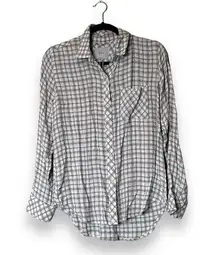 Rails  Womens Taupe Gingham Metallic Hunter Flannel Long Sleeve Button Shirt Sz S