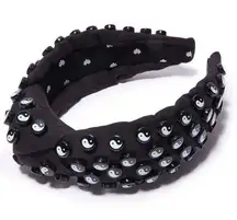 NWT  Jet Yin Yang Fabric Top Knot Headband Beaded Black White Y2K