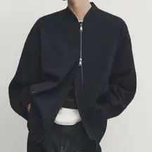 NWOT Massimo Dutti Women's‎ Navy Long Bomber Jacket Size Medium/Large