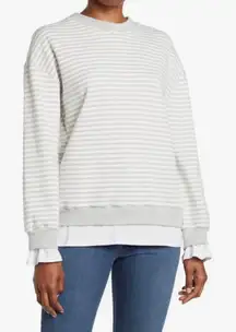 Cali Be Womens Gray Long Sleeve Striped Layered Oversized Sweatshirt Small NWT