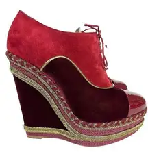 CHRISTIAN LOUBOUTIN ML 140 Patent Velvet Wedge EU 40.5 US 10.5 Red Ankle Boots