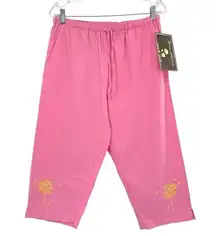 Pink Cotton Drawstring Capri Pants