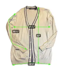 Oscar de la Renta Cream Cotton Cardigan Sweater Navy Trim Womens Size M