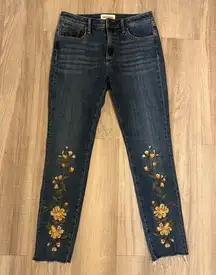 Driftwood Embroidered Floral Jackie Jeans Skinny Raw Hem