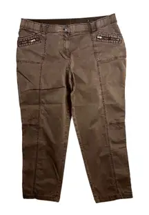 Chicos Utility Crop Ankle Pant Size 3 (Large 16) Zip Pocket Brown