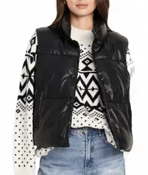 Old Navy Petite Faux Leather Puffer Vest Old Navy Black NWT Size Small Petite