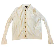 Ann Taylor Women's Cream Ribbed Knit Button-Down Cardigan Sweater‎ XL