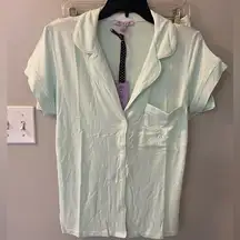 Hale Bob 2 piece pajama set in mint green with white piping detail. Luxurious