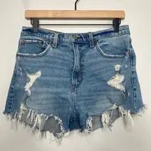 High Rise Mom Short Womens 30 Blue Denim Distressed 90s