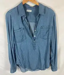 Thread and Supply Chambray V Neck Long Sleeve Top Size Small