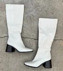 Sam Edelman Wade Ivory Leather Square Toe Chunky Stacked Heel Boots Size 9