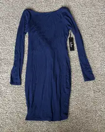 Lulu's Mini Dress Women's Sz S Navy Blue Long Sleeve Tie Back