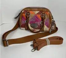 RARE FOSSIL LONG LIVE VINTAGE MADDOX PATCHWORK LEATHER SATCHEL HANDBAG PURSE