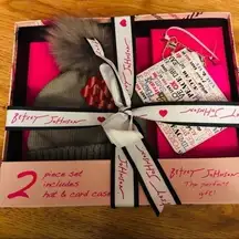 Betsey Johnson 2-Piece Gift Set Beanie Hat & Card Case Wallet NWT