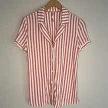 Soma Cool Nights Mauve White Stripe Sleep Top Medium Short Sleeve Button Up