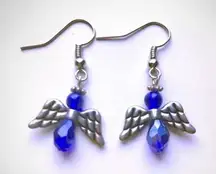 Handmade Silver and Blue Angel Wing Earrings